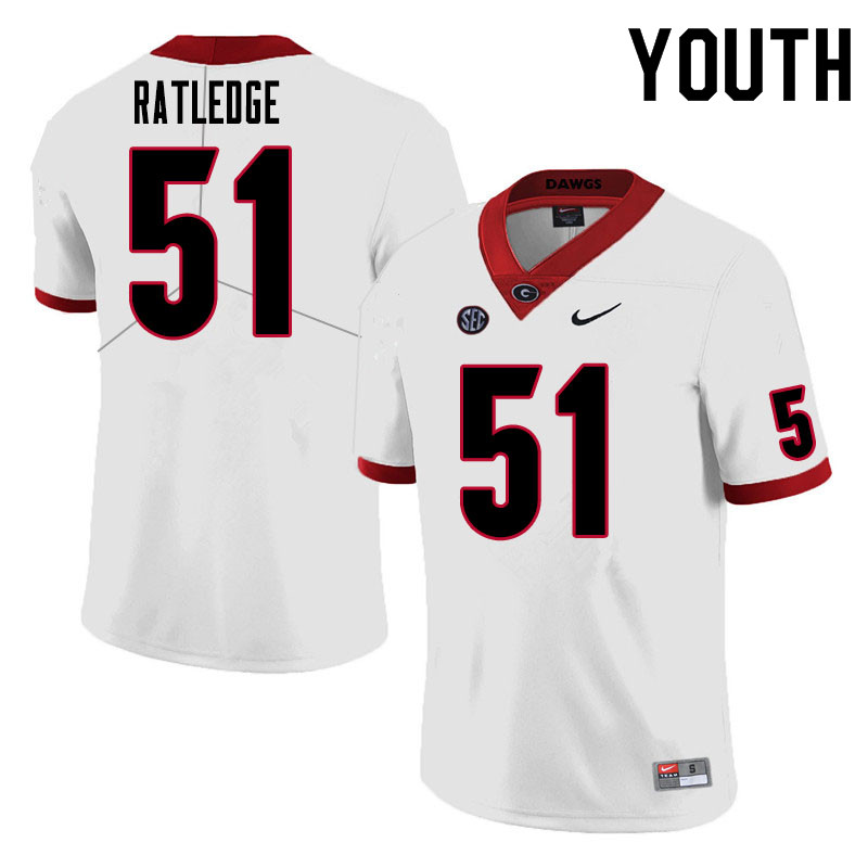 Youth #51 Tate Ratledge Georgia Bulldogs College Football Jerseys Sale-White